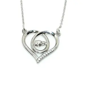 SILVER ELEGANCE 925 Sterling Silver Beautiful Heart Love Valentine Pendant Locket With Chain Rhodium Plated Stylish Fancy Collection Fashion Jewellery For Womens & Girls