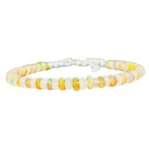 RRJEWELZ Ethiopian Opal & Moonstone bracelet for men & women - 3.5-4mm Tyre Smooth beads - 7 Inch Adjustable with Silver plated clasp – Healing, Fashion, Gift, Spiritual, Yoga|LCBR_RR_07550