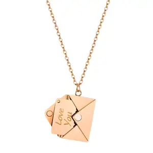 PinkBox Stainless Steel Envelope Pendant Necklace For Women, Gift for Girlfriend |18k Rose Gold Plated Necklace, Pendant with Love Letter