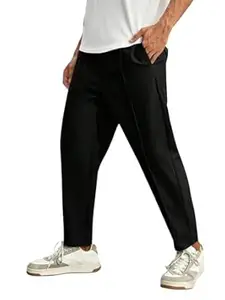 Leriya Fashion Men’s Mid-Rise Plain Trousers – Regular Fit Cotton Blend Casual Pants for Office, Gym, Running, Sports, Casual Wear and Home