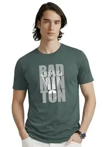ADRO Badminton Printed T-Shirt for Men | Cotton Lycra | 180 GSM Regular Fit | Sports Casual Tee | Printed Tshirt for Men| Sports Stylish T Shirt