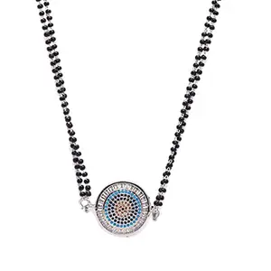 Digital Dress Room The Evil Eye Necklace Long Silver Mangalsutra Designs Brass Silver Plated AD Pendant (25 Inches)