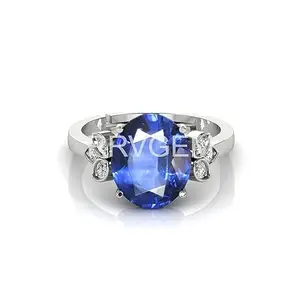 RRVGEM Origianal certified Natural BLUE SAPPHIRE RING 3.50 Ratti Certified Handcrafted Finger Ring With Beautifull Stone Neelam RING Silver Plated for Men and Women