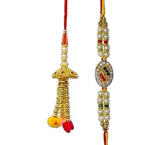 Kundan Rakhi Rakshabandhan Lumba Premium Rakhi, Kundan Kada Gold Plated Golden Thread Bracelet, Roli Chandan Set.