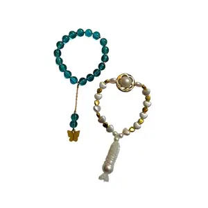 Elegant Heart Pearl & Blue Beaded Bracelet Set – Pack of 2 (DM019)