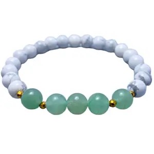 LKBEADS Howlite & Aventurine Bracelet | Beaded Essential Oils And Birthstone Bracelet | Best Friend Gift for Him|8mm Round|Smooth|Green & White|SRC_LI_000259
