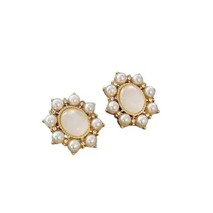 Yu Fashions Opal Pearl Vintage Shaped High Fashion Korean Earrings Stud Pair