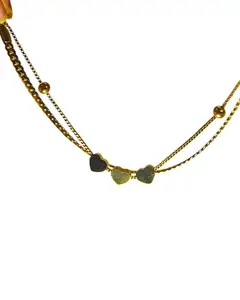 Gold Plated Three Heart Double chain Clover Bracelet for Women, Lucky Link Clover Bracelets, Unique Jewellery Gift
