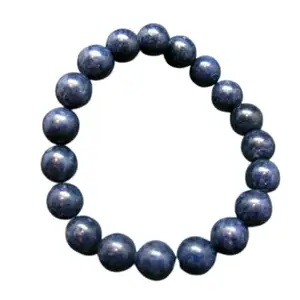 RRJEWELZ Natural Blue Sapphire 10mm Round Shape Smooth Cut Beads 6.5 Inch Stretchable Bracelet For Men & Women. Unisex Bracelet For Healing, Meditation, Prosperity, Gift & Luck|STBR_RR_10417_6.5