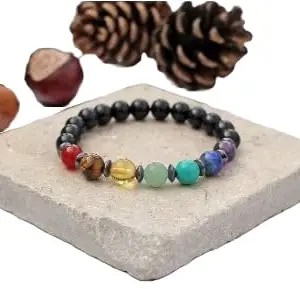 LKBEADS Natural Chakra Gemstone rondelle 8mm smooth 7inch Beads Stretchble bracelet crystal healing energy stone bracelet for Women & Men Adjustable Size | Stretch-LK-00962