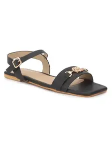 TRUFFLE COLLECTION Women's ST-005 Black PU Flats - UK 6
