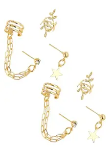 OOMPH Jewellery Combo of 3 Pairs of Gold Tone Ear Cuff Earrings - Delicate Design - For Women & Girls Stylish Latest (2P-MUE535_Z1)- For Women & Girls Stylish Latest