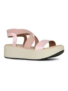 Inc.5 Womens Peach Striped Round Toe Flatform Heel Sandals