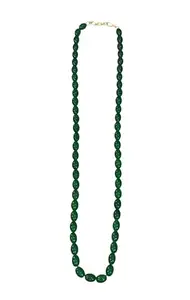 Natural Green Jade Beaded Necklace, Oval Shape Stones, Gold-Tone Clasp