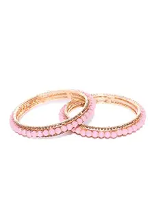 Priyaasi Gold-Plated Round Beaded Beautiful Bangles with Beads for Women and Girls(Pink and Gold)