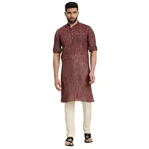 Rajubhai Hargovindas Men's Handloom Cotton Roll-Up Sleeve Kurta