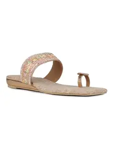 Inc.5 Womens Rose Gold Ethnic Embellished Square Flats