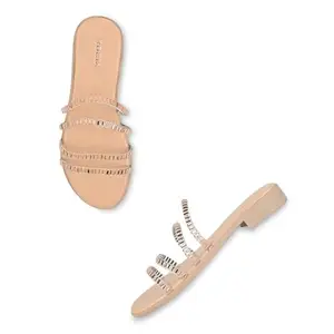 ROCIA By Regal Rose Gold Women Casual Strappy Studded Flats