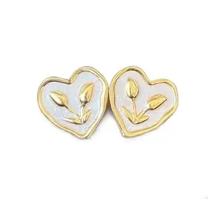 Heart Shaped Earrings with Gold Tulip Design, Anti-tarnish, Lightweight Jewelry