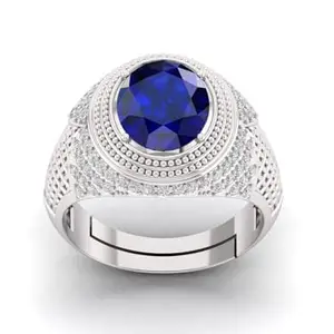 LMDLACHAMA 8.25 Ratt/9.25 Carat Natural Blue Sapphire Gemstone Panchdhatu Silver Adjustable Neelam Ring For Womens And Men's -8.25