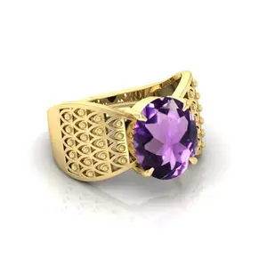 RRVGEM 6.25 Ratti 5.00 Carat Unheated Untreatet A+ Quality Natural AMETHYST stone Gold Plated Ring for Women's and Men's (Lab Certified)