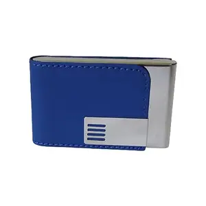 Love Me Stainless Steel Front Pocket with Magnetic Lock Credit Card Holder Wallet Blue