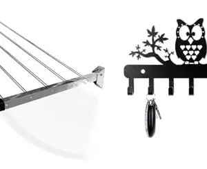 CONCEPT & SOLUTIONS 5 Pipes x 5 Feet -Foldable Wall Mounted Cloth Dryer/Clothes Stand (4 Pipes, 5 feet) and Metal Key Holder for Home | Bird Key Hooks | Key Holder for Home Decor Stylish Combo Pack|CS-398