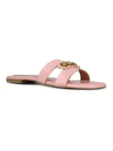Inc.5 Womens Pink Solid Square Toe Casual Flat Slip-on Sandals