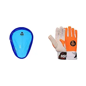 DSC 1500428 Attitude Cricket Abdominal Guard Mens (Color May Vary)+DSC Pro Wicket Keeping Inner Gloves