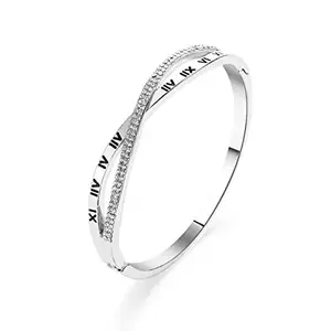 Jewels Galaxy Silver Plated Roman Numbers engraved Stone Studded Korean Bracelet For Women and Girls (MYN-BNGH-17189)