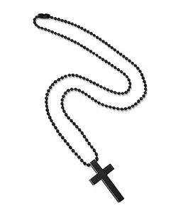 De-Ultimate Unisex Metal Black Color Lord Holy Jesus Christ Cross Christian Catholic Isa Masih Pendant Locket Necklace With Ball Chain Christmas Spiritual Religious Jewellery Gift Set
