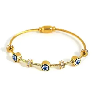 RAVIK FASHION Evil Eye Bangle for Women Anti Tarnish Stylish Adjustable Anti-Tarnish Gold Plated Bracelet for Women Waterproof Jewelry for Everyday Wear Lucky Charm Gift for Her