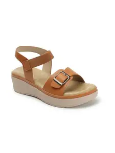 ICONICS Women's Solid Comfortable Backstrap Wedge Sandal for Office Festive Outdoor Use I ICN-NI-Wn-59 Brown 7 Kids UK