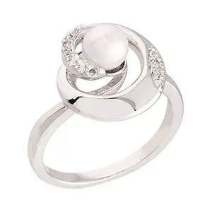 I Jewels Silver Plated CZ Pearl Ring For Women (FL142)