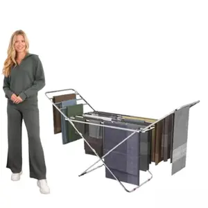 PureSell Stainless Steel Foldable Cloth Dryer Stand Double Rack Cloth Stands for Drying Clothes Foldable Wings Steel (SS Square Pipe Stand)