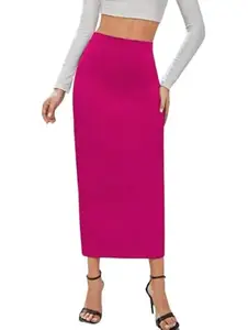 Dream Beauty Fashion Casual Polyester Blend with Side Slit Black Skirt/Petticoat/Shapewear (Skirt_Venue Rani Pink-XXL)