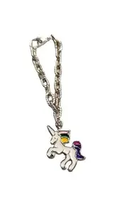 MOREL STURDY SILVER CHAIN WITH MULTICOLOR UNICORN FACE PENDANT WATCH CHARM WATCH ACCESSORIES, GIFTABLE FOR GIRL AND WOMEN.