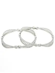 Karatcart Set of 2 Silver Plated American Diamond Studded Bangles for Women