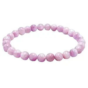 RRJEWELZ Unisex Bracelet 8mm Natural Gemstone Kunzite Round shape Smooth cut beads 7 inch stretchable bracelet for men & women. | STBR_04521