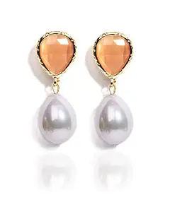 Gempro Genuine White Creamrose Pearl Drop Earring for Women