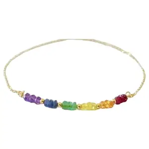 LKBEADS Emerald, Ruby, Sapphire & Amethyst bracelet with Silver clasp - 3-3.5mm Rondelle beads- Faceted Cut -7 Inch Bracelet– Healing, Fashion, Gift, Spiritual, Yoga|LK_STACK_07497