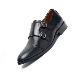 LOUIS STITCH Formal Shoes for Men | Italian Leather Double Monk Strap Handcrafted Shoes | Stylish Lace-Up Business, Formal, Shoes | Dual Tone Black| UK Size 12 (EUDMJB -)