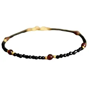 LKBEADS Natural Round Shape Smooth Cut Beads Stretchable Bracelet for Men & Women Black Onyx With Garnet Round Faceted Multicolor 7 Inch Adjustable Bracelet