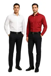 Men’s Premium Slim Fit Formal Shirt Combo Pack (White & Red) – Wrinkle-Free, 100% Cotton Blend, Office Wear, Party & Business Casual Long Sleeve Shirts for Men (in, Alpha, L, Regular)