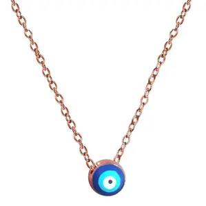 De-Autocare Rose-Gold Valentine's Day Special Stainless Steel I Love You Round Dual Sided Blue Stone Small Moti Beads Evil Eye Nazariya Locket Pendant Charm Necklace With Clavicle Chain For Girl's And Women's