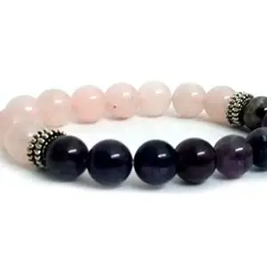 ASTROGHAR Natural Amethyst & Rose Quartz 10 Mm Stretch Bracelet for Men and Women