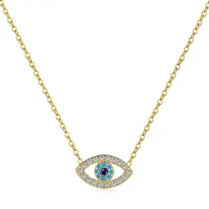 Lumina 925 Sterling Silver White Stone Eye Catchy Golden Chain Necklace Pendant for Women With Certificate of Authenticity and 925 Hallmarking