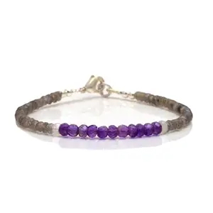 LKBEADS Amethyst & Labradorite bracelet with Silver clasp - 3mm Round & Rondelle beads- Faceted Cut -7 Inch Adjustable Bracelet– Healing, Fashion, Gift, Spiritual, Yoga|LK_STACK_06736
