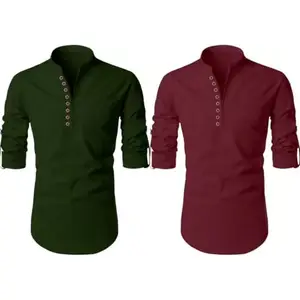 Men's Cotton Blend Printed Kurta Combo Pack of 2 (Multicolor, Regular Fit, Casual Wear)