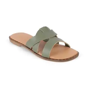 tresmode ROJA Women's Flats Sandals Green, 4 UK / 37 EU - Square Toe Ladies Dress Footwear Soft Comfortable